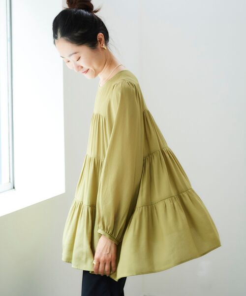 le.coeur blanc（ルクールブラン）の「ドビーストライプティアードブラウス（シャツ/ブラウス・レディース・ブラック/オリーブ/アイボリー・38）」の16枚目の写真