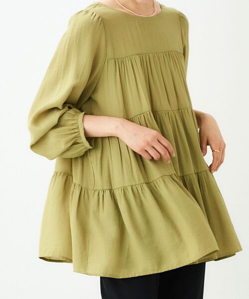 le.coeur blanc（ルクールブラン）の「ドビーストライプティアードブラウス（シャツ/ブラウス・レディース・ブラック/オリーブ/アイボリー・38）」の19枚目の写真