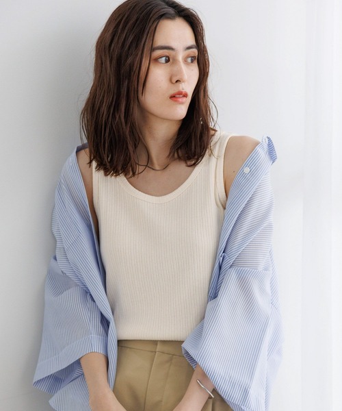 LEPSIM(レプシィム)の「2WAYリブタンク 163533(タンクトップ・レディース・ブラウン/ライトグリーン/ブラック/アイボリー/ホワイト×ブラック・LARGE/MEDIUM)」の2枚目の写真