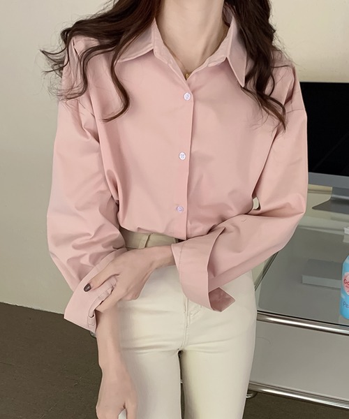 Girly Doll（ガーリードール）の「オーバーサイズカラーシャツ（シャツ/ブラウス・レディース・ブルーグレー/ライトブルー/グリーン/ピンク/ブラウン/ホワイト/ブルーパープル/オレンジ/モカ/パープル/イエロー/ベージュ/ダークブルー・F）」の12枚目の写真