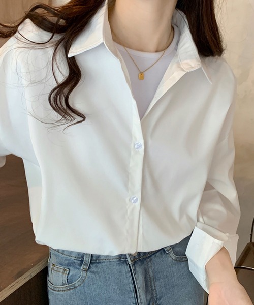Girly Doll（ガーリードール）の「オーバーサイズカラーシャツ（シャツ/ブラウス・レディース・ブルーグレー/ライトブルー/グリーン/ピンク/ブラウン/ホワイト/ブルーパープル/オレンジ/モカ/パープル/イエロー/ベージュ/ダークブルー・F）」の15枚目の写真