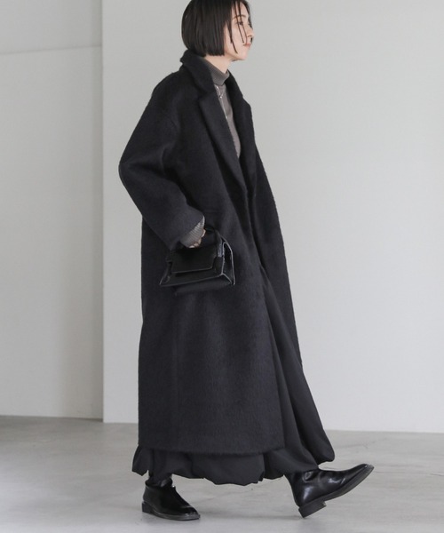 select MOCA（セレクトモカ）の「シャギーロングチェスターコート（チェスターコート・レディース・ブラック/グレイッシュベージュ/チャコールグレー・FREE）」の2枚目の写真
