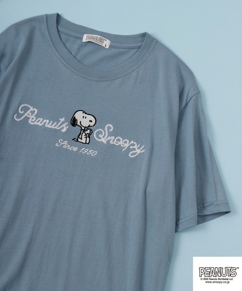 PEANUTS(ピーナッツ)の「PEANUTS チェーンステッチ Tシャツ 半袖(Tシャツ/カットソー・レディース・オフホワイト/カーキ/グレイッシュブルー/チャコール/ブラック/ホワイト・M/L/LL)」の6枚目の写真