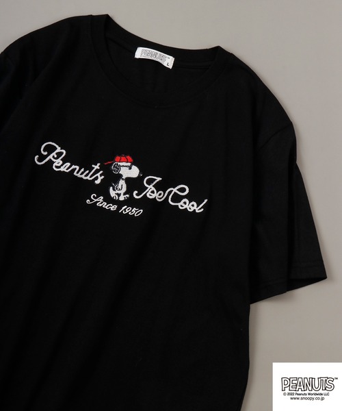 PEANUTS(ピーナッツ)の「PEANUTS チェーンステッチ Tシャツ 半袖(Tシャツ/カットソー・レディース・オフホワイト/カーキ/グレイッシュブルー/チャコール/ブラック/ホワイト・M/L/LL)」の3枚目の写真