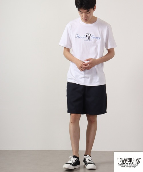 PEANUTS(ピーナッツ)の「PEANUTS チェーンステッチ Tシャツ 半袖(Tシャツ/カットソー・レディース・オフホワイト/カーキ/グレイッシュブルー/チャコール/ブラック/ホワイト・M/L/LL)」の7枚目の写真