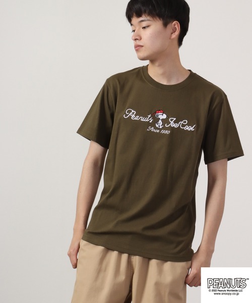 PEANUTS(ピーナッツ)の「PEANUTS チェーンステッチ Tシャツ 半袖(Tシャツ/カットソー・レディース・オフホワイト/カーキ/グレイッシュブルー/チャコール/ブラック/ホワイト・M/L/LL)」の9枚目の写真