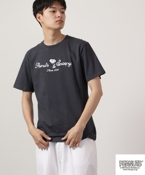 PEANUTS(ピーナッツ)の「PEANUTS チェーンステッチ Tシャツ 半袖(Tシャツ/カットソー・レディース・オフホワイト/カーキ/グレイッシュブルー/チャコール/ブラック/ホワイト・M/L/LL)」の13枚目の写真