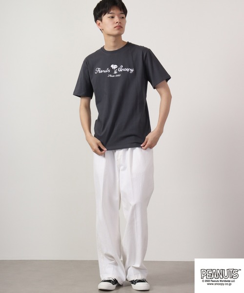 PEANUTS(ピーナッツ)の「PEANUTS チェーンステッチ Tシャツ 半袖(Tシャツ/カットソー・レディース・オフホワイト/カーキ/グレイッシュブルー/チャコール/ブラック/ホワイト・M/L/LL)」の19枚目の写真