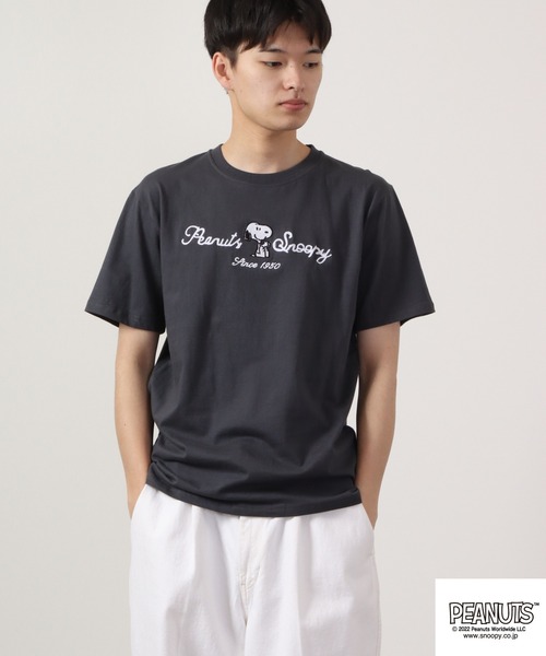 PEANUTS(ピーナッツ)の「PEANUTS チェーンステッチ Tシャツ 半袖(Tシャツ/カットソー・レディース・オフホワイト/カーキ/グレイッシュブルー/チャコール/ブラック/ホワイト・M/L/LL)」の8枚目の写真