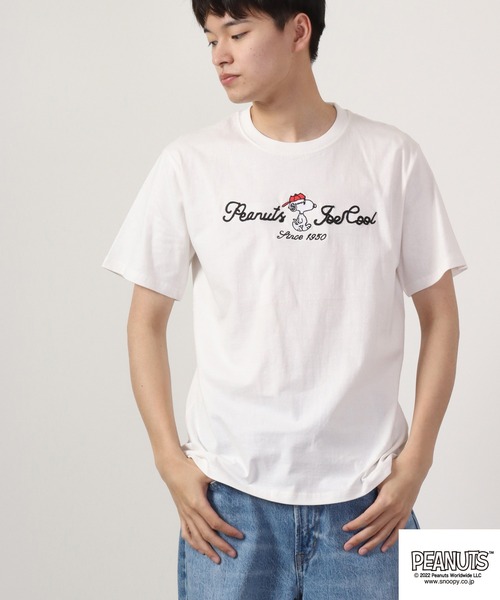 PEANUTS(ピーナッツ)の「PEANUTS チェーンステッチ Tシャツ 半袖(Tシャツ/カットソー・レディース・オフホワイト/カーキ/グレイッシュブルー/チャコール/ブラック/ホワイト・M/L/LL)」の11枚目の写真