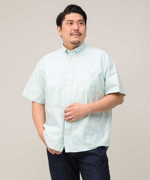 B&T CLUB（ビーティークラブ）の「【大きいサイズ 別注】綿100％ ナチュラルストレッチ ボタンダウン 半袖みつぼしシャツ（シャツ/ブラウス・メンズ・グリーン/サックスブルー/イエロー/ホワイト/ピンク/ネイビー/ホワイト×ネイビー/ホワイト×グリーン/ホワイト×ブルー/オレンジ・X2(4L～5L)/X1(3L～4L)/X(2L)/X3(6L～7L)/X4(8L～9L)）」の5枚目の写真