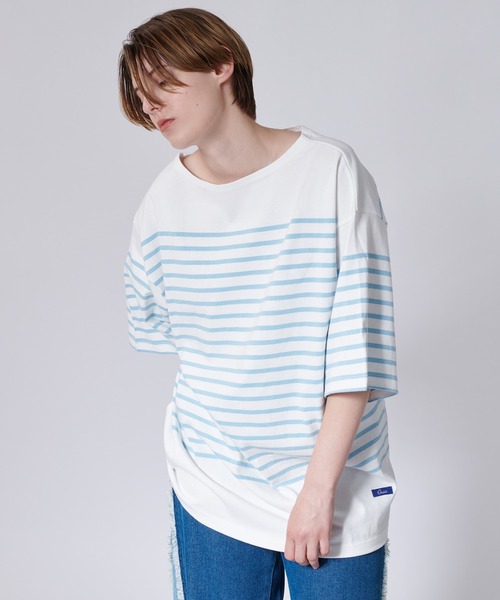 ONCILY(オンシェリー)の「PANEL BORDER BASQUE SHIRT / パネルボーダーバスクシャツ(Tシャツ/カットソー・メンズ・ライトブルー/ライトピンク/ネイビー・SMALL/LARGE/MEDIUM)」の16枚目の写真