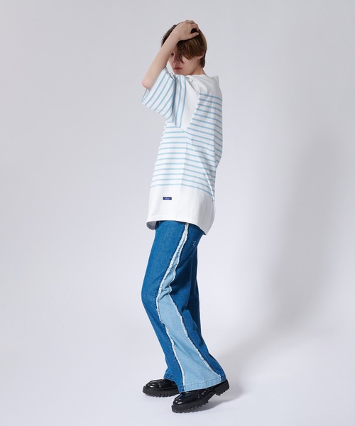 ONCILY(オンシェリー)の「PANEL BORDER BASQUE SHIRT / パネルボーダーバスクシャツ(Tシャツ/カットソー・メンズ・ライトブルー/ライトピンク/ネイビー・SMALL/LARGE/MEDIUM)」の20枚目の写真