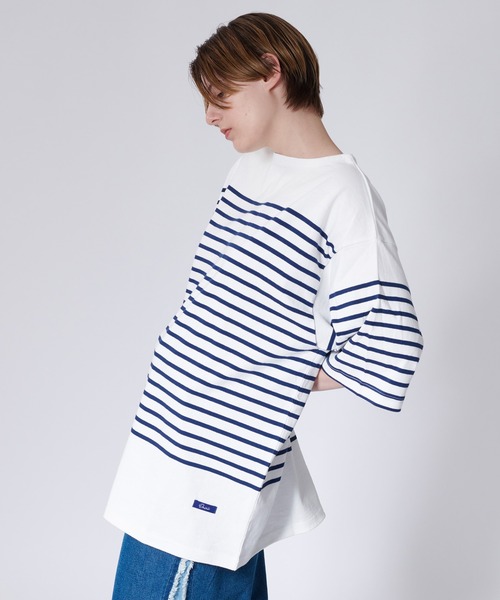 ONCILY(オンシェリー)の「PANEL BORDER BASQUE SHIRT / パネルボーダーバスクシャツ(Tシャツ/カットソー・メンズ・ライトブルー/ライトピンク/ネイビー・SMALL/LARGE/MEDIUM)」の7枚目の写真