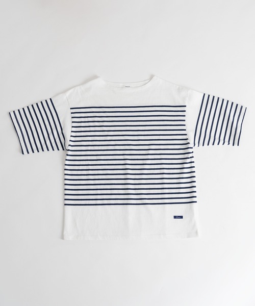 ONCILY(オンシェリー)の「PANEL BORDER BASQUE SHIRT / パネルボーダーバスクシャツ(Tシャツ/カットソー・メンズ・ライトブルー/ライトピンク/ネイビー・SMALL/LARGE/MEDIUM)」の13枚目の写真