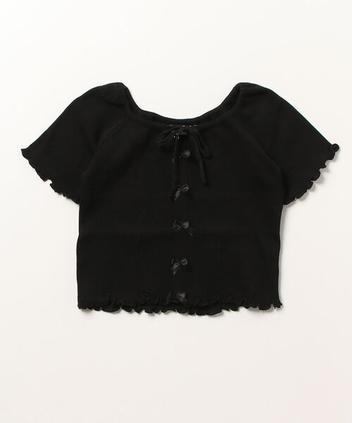 Flowering Korea(フラワーリングコリア)の「スクエアネックリボントップス(Tシャツ/カットソー・レディース・ブラック/ライトブルー/グリーン/ホワイト/パープル/イエロー・FREE)」の3枚目の写真