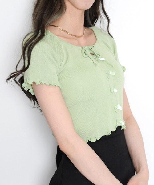 Flowering Korea(フラワーリングコリア)の「スクエアネックリボントップス(Tシャツ/カットソー・レディース・ブラック/ライトブルー/グリーン/ホワイト/パープル/イエロー・FREE)」の7枚目の写真