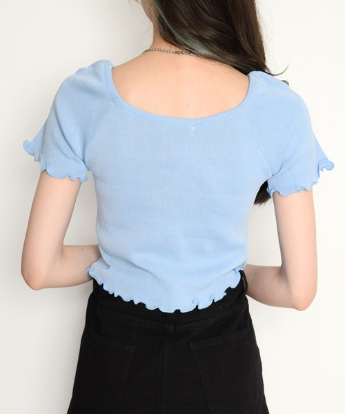 Flowering Korea(フラワーリングコリア)の「スクエアネックリボントップス(Tシャツ/カットソー・レディース・ブラック/ライトブルー/グリーン/ホワイト/パープル/イエロー・FREE)」の9枚目の写真