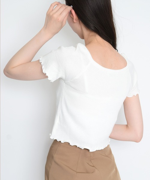 Flowering Korea(フラワーリングコリア)の「スクエアネックリボントップス(Tシャツ/カットソー・レディース・ブラック/ライトブルー/グリーン/ホワイト/パープル/イエロー・FREE)」の13枚目の写真