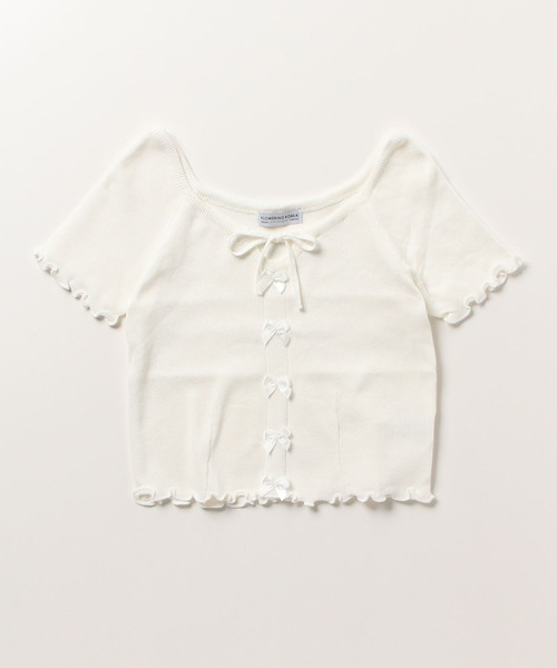 Flowering Korea(フラワーリングコリア)の「スクエアネックリボントップス(Tシャツ/カットソー・レディース・ブラック/ライトブルー/グリーン/ホワイト/パープル/イエロー・FREE)」の15枚目の写真