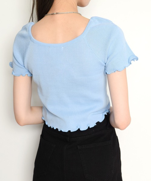 Flowering Korea(フラワーリングコリア)の「スクエアネックリボントップス(Tシャツ/カットソー・レディース・ブラック/ライトブルー/グリーン/ホワイト/パープル/イエロー・FREE)」の21枚目の写真