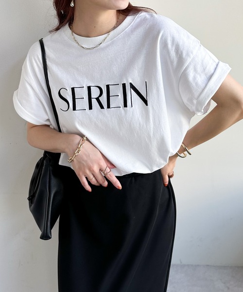 DISCOAT(ディスコート)の「【WEB限定】SEREIN刺繍ロゴTシャツ(Tシャツ/カットソー・レディース・ホワイト/チャコールグレー/ベージュ/ネイビー/ネイビー系1/ホワイト×シルバー/グレー系その他・FREE)」の14枚目の写真