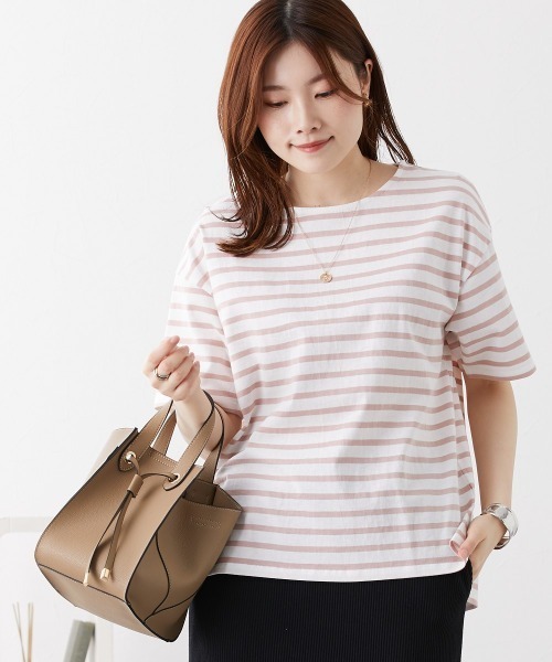 nissen(ニッセン)の「ボーダーTシャツ【丈夫でよれにくい・UVカット】(Tシャツ/カットソー・レディース・ピンク/イエロー/サックスブルー/ネイビー・L/LL/M)」の19枚目の写真