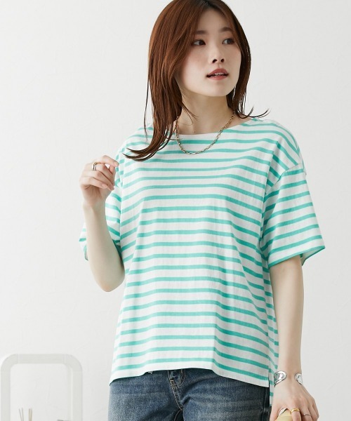 nissen(ニッセン)の「ボーダーTシャツ【丈夫でよれにくい・UVカット】(Tシャツ/カットソー・レディース・ピンク/イエロー/サックスブルー/ネイビー・L/LL/M)」の17枚目の写真