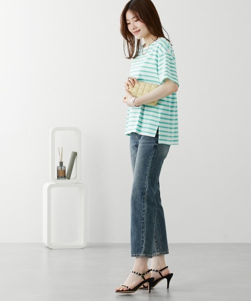 nissen(ニッセン)の「ボーダーTシャツ【丈夫でよれにくい・UVカット】(Tシャツ/カットソー・レディース・ピンク/イエロー/サックスブルー/ネイビー・L/LL/M)」の20枚目の写真