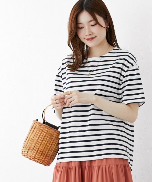 nissen(ニッセン)の「ボーダーTシャツ【丈夫でよれにくい・UVカット】(Tシャツ/カットソー・レディース・ピンク/イエロー/サックスブルー/ネイビー・L/LL/M)」の18枚目の写真