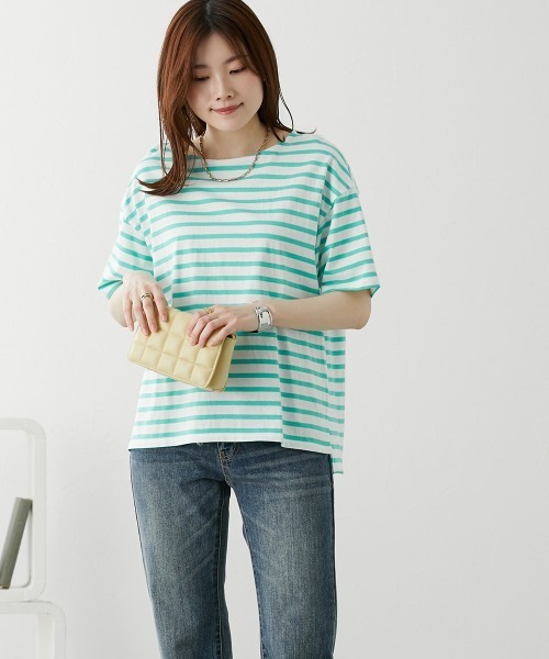 nissen(ニッセン)の「ボーダーTシャツ【丈夫でよれにくい・UVカット】(Tシャツ/カットソー・レディース・ピンク/イエロー/サックスブルー/ネイビー・L/LL/M)」の13枚目の写真