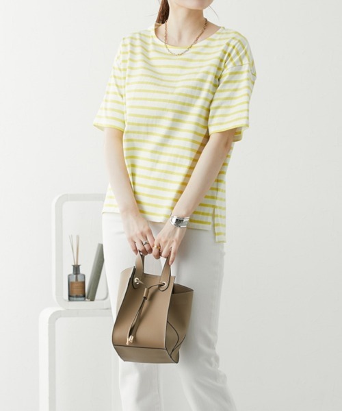 nissen(ニッセン)の「ボーダーTシャツ【丈夫でよれにくい・UVカット】(Tシャツ/カットソー・レディース・ピンク/イエロー/サックスブルー/ネイビー・L/LL/M)」の5枚目の写真