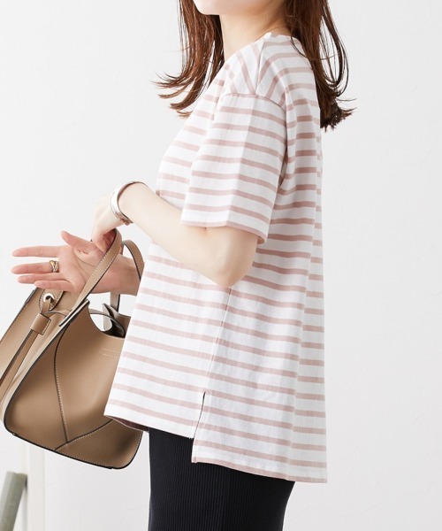 nissen(ニッセン)の「ボーダーTシャツ【丈夫でよれにくい・UVカット】(Tシャツ/カットソー・レディース・ピンク/イエロー/サックスブルー/ネイビー・L/LL/M)」の15枚目の写真