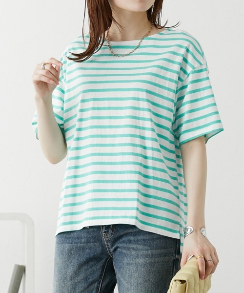 nissen(ニッセン)の「ボーダーTシャツ【丈夫でよれにくい・UVカット】(Tシャツ/カットソー・レディース・ピンク/イエロー/サックスブルー/ネイビー・L/LL/M)」の11枚目の写真