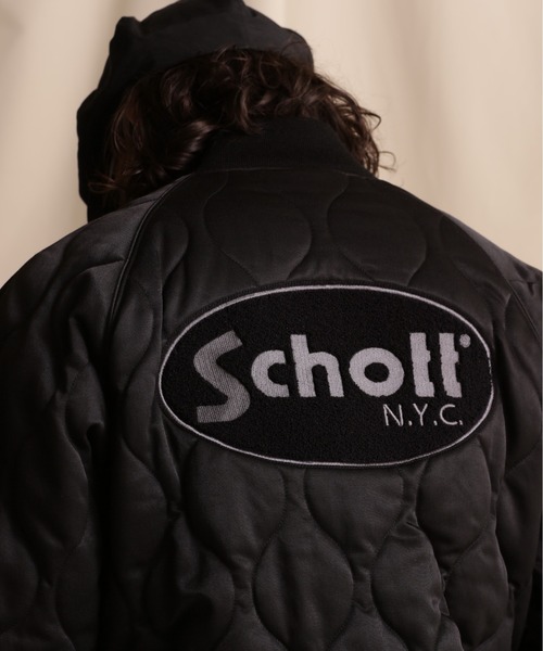 schott（ショット）の「【WEB LIMITED】Schott/ショット/ ONIONQUILTED JACKET OVAL CHENILLE LOGO/オーバルシニール オニオンキルトジャケット（ブルゾン・メンズ・ブラック/ネイビー/チャコールグレー・M/2XL/XL/L）」の2枚目の写真