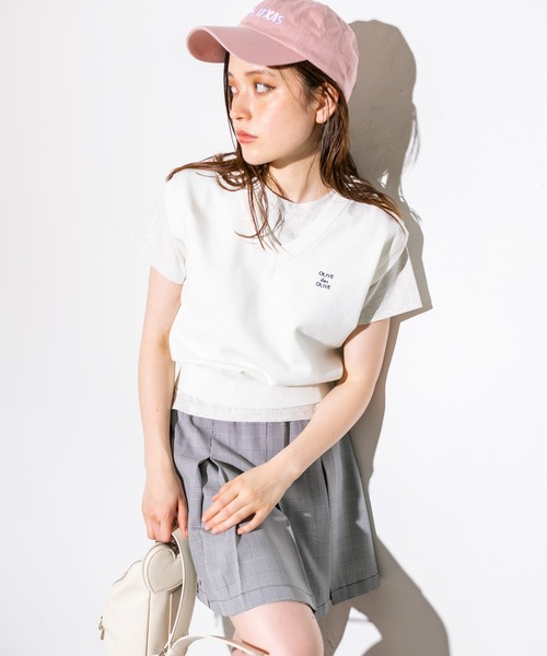 OLIVE des OLIVE（オリーブデオリーブ）の「ワンポイント刺繍ニットベスト　1032050070（ベスト・レディース・ネイビー/オフホワイト/トップグレー・FREE）」の9枚目の写真