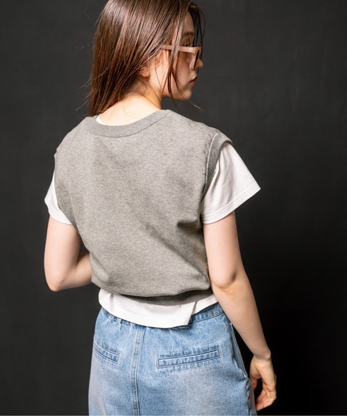 OLIVE des OLIVE（オリーブデオリーブ）の「ワンポイント刺繍ニットベスト　1032050070（ベスト・レディース・ネイビー/オフホワイト/トップグレー・FREE）」の21枚目の写真