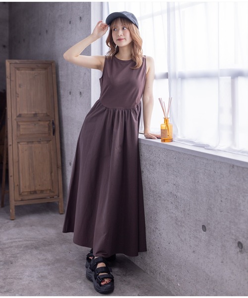 Palava リネンノースリーブフレアワンピース Palava リネンノースリーブフレアワンピース 接触冷感/UVカット