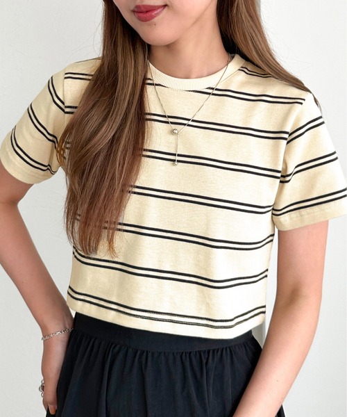 apres jour mignon(アプレジュールミニョン)の「マルチボーダーショートTシャツ【ZOZOTOWN限定アイテム】(Tシャツ/カットソー・レディース・オフホワイト/ブラック/アイボリー・X-LARGE/フリー)」の14枚目の写真