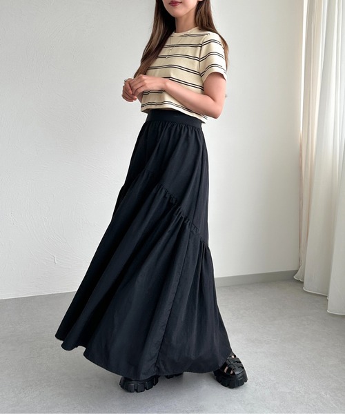 apres jour mignon(アプレジュールミニョン)の「マルチボーダーショートTシャツ【ZOZOTOWN限定アイテム】(Tシャツ/カットソー・レディース・オフホワイト/ブラック/アイボリー・X-LARGE/フリー)」の5枚目の写真