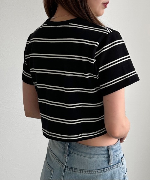 apres jour mignon(アプレジュールミニョン)の「マルチボーダーショートTシャツ【ZOZOTOWN限定アイテム】(Tシャツ/カットソー・レディース・オフホワイト/ブラック/アイボリー・X-LARGE/フリー)」の7枚目の写真