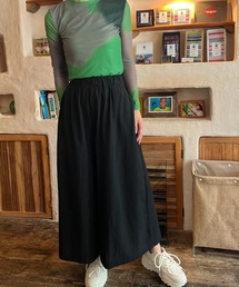 リネン混ロングワイドパンツ