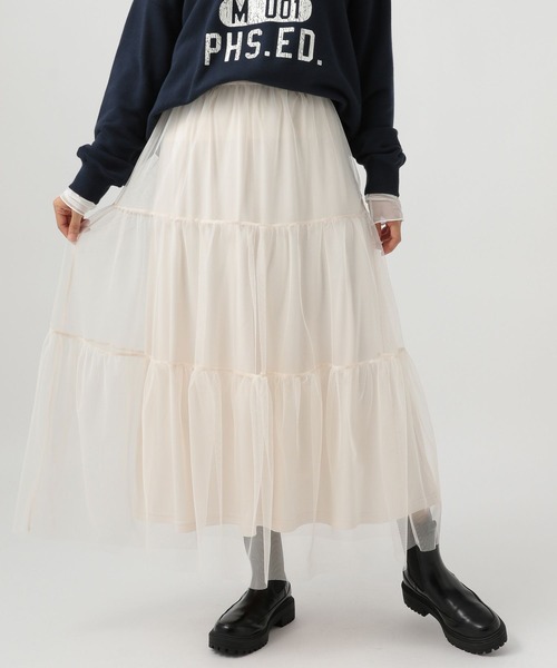 BAYFLOW（ベイフロー）の「チュールティアードスカート（スカート・レディース・オフホワイト/ブラック/スモーク/グレー・FREE）」の2枚目の写真