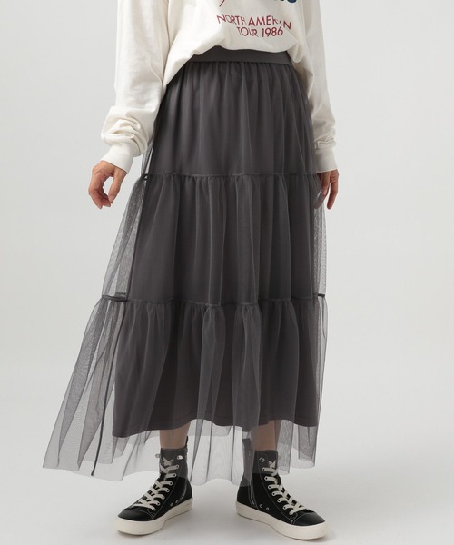 BAYFLOW（ベイフロー）の「チュールティアードスカート（スカート・レディース・オフホワイト/ブラック/スモーク/グレー・FREE）」の4枚目の写真