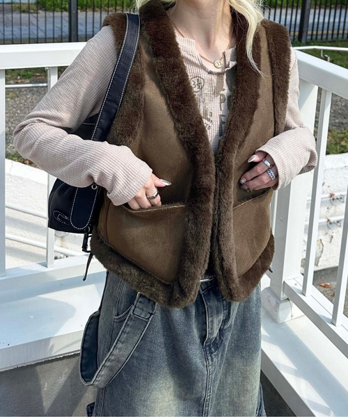 sedacle(セダクル)の「suede×fur vest(ベスト・レディース・ブラウン/グレー・FREE)」の2枚目の写真