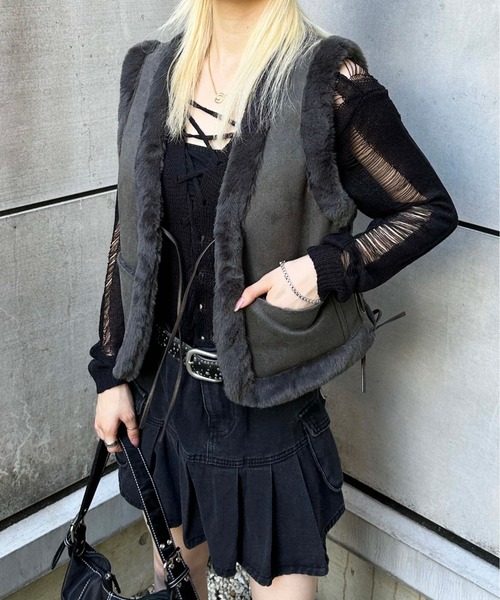 sedacle(セダクル)の「suede×fur vest(ベスト・レディース・ブラウン/グレー・FREE)」の3枚目の写真