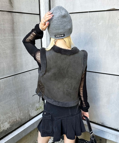 sedacle(セダクル)の「suede×fur vest(ベスト・レディース・ブラウン/グレー・FREE)」の5枚目の写真