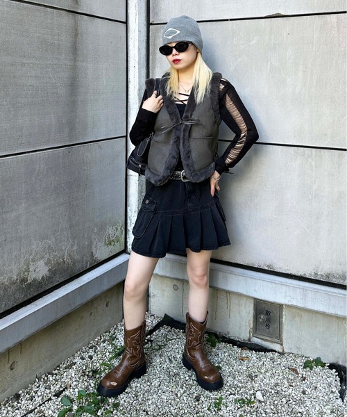 sedacle(セダクル)の「suede×fur vest(ベスト・レディース・ブラウン/グレー・FREE)」の6枚目の写真