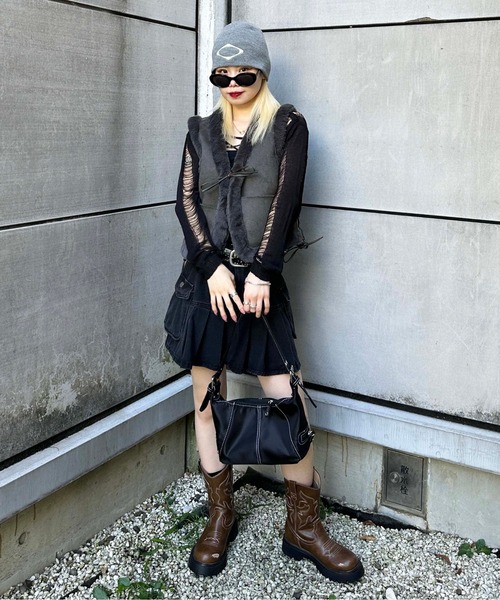 sedacle(セダクル)の「suede×fur vest(ベスト・レディース・ブラウン/グレー・FREE)」の8枚目の写真
