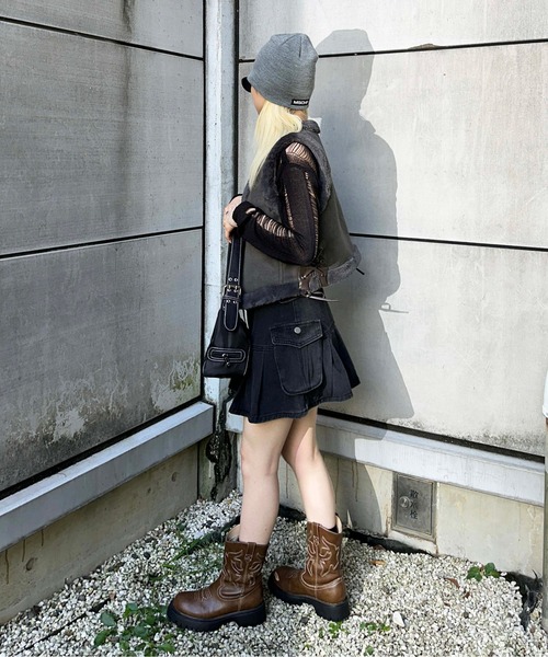 sedacle(セダクル)の「suede×fur vest(ベスト・レディース・ブラウン/グレー・FREE)」の9枚目の写真